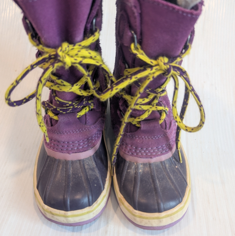 L.L. BEAN Kids Purple Suede Lace-up Winter Snow Duck Boots Size 1 - Picture 4 of 10